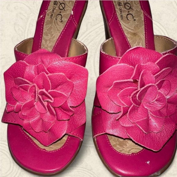 b.o.c. Pink Brown leather flower Mules with Chunky Wooden Heel size 7 - Picture 4 of 6